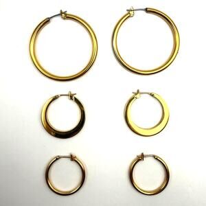 LOT Of 3 Pairs MONET Hoop Gold Tone Earrings Sizes 7/8"- 1" - 1 9/16"